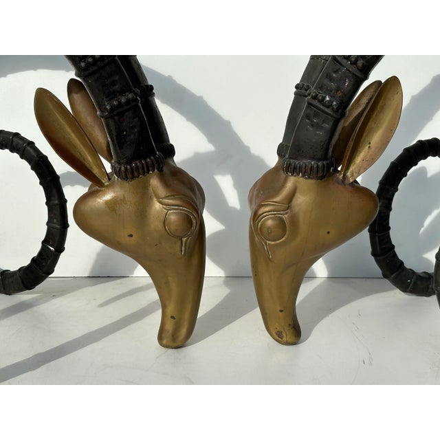 Alain Chervet 1970s Two Tone Brass Ibex Ram Dining Table - Set of 2 For Sale - Image 4 of 12
