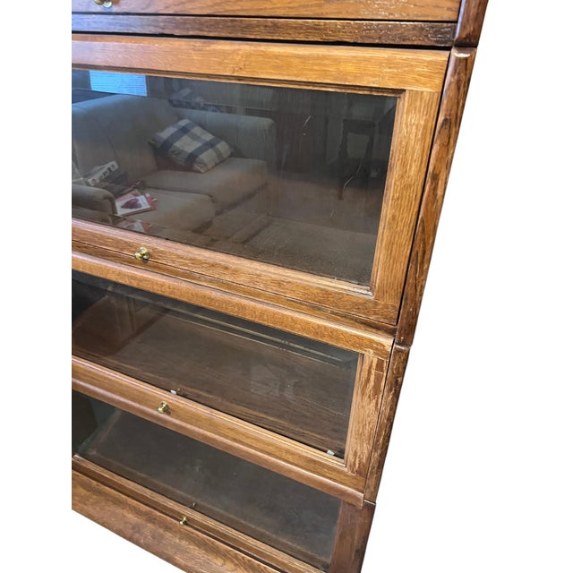 Late 20th Century Oak Barrister Leaded Top 5 Stack Bookcase For Sale - Image 11 of 17