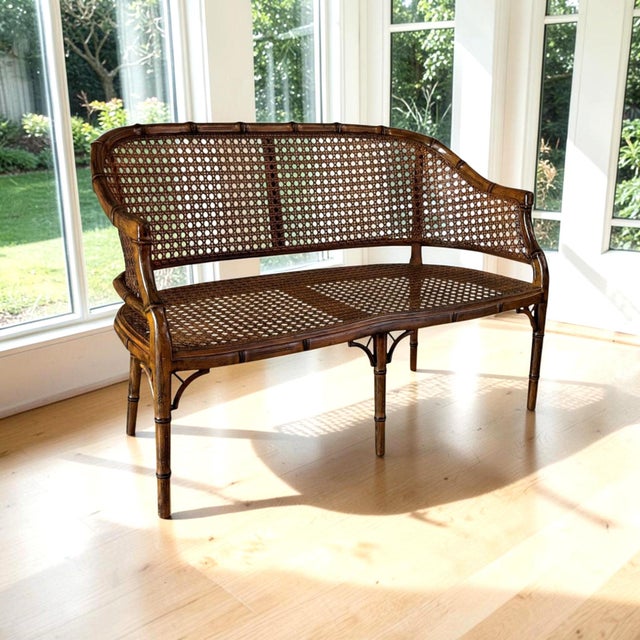 Hollywood Regency Faux Bamboo Cane Settee For Sale - Image 18 of 18