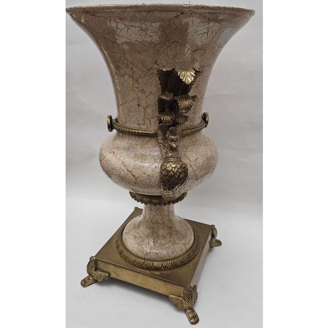 1970s Decorative Crafts Inc. Crackle Glaze With Bronze Vase For Sale - Image 9 of 18