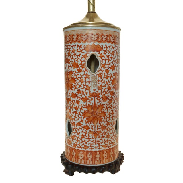 Chinese Chinese Hat Stand Table Lamp Bat Decor Iron Red Enamel Good Fortune Circa Republic Period For Sale - Image 3 of 9
