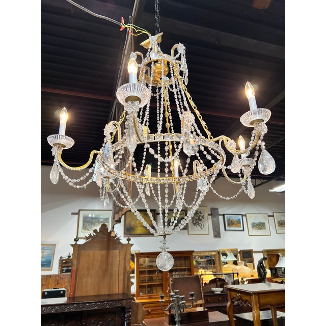 Vintage Empire Style Brass and Rock Crystal Six Light Chandelier For Sale - Image 18 of 18