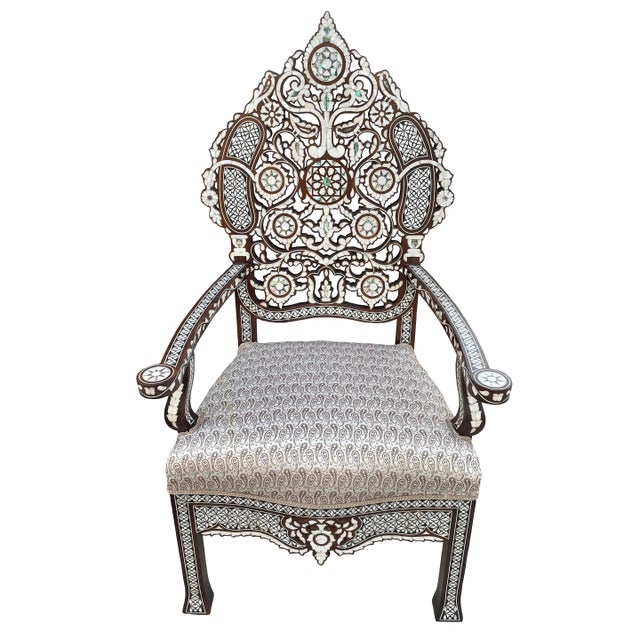 1980s Contemporary Mother of Pearl Inlaid Arm Rest Chair For Sale