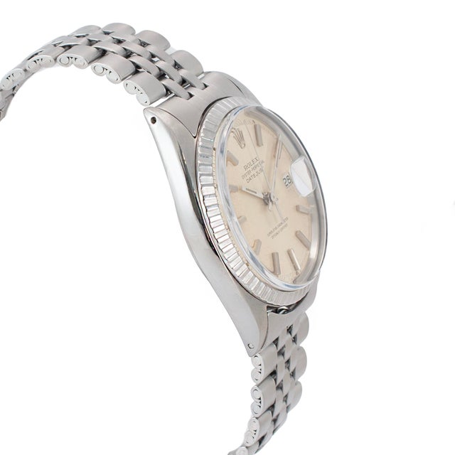 Modern Vintage 1967 Rolex Datejust 36mm 1603 Jubilee Fluted Stainless Steel Watch For Sale - Image 3 of 11