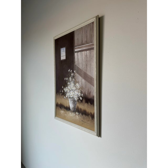 Mid-Century Modern 1970's Vintage Thomas Still Life Oil Painting of Daisies, Framed For Sale - Image 3 of 11