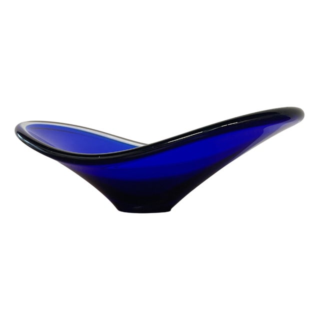 Mid-Century Sculptural Blue Art Glass Dish, 1960s For Sale