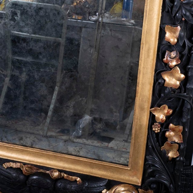 Gilded and ebonized oak Baroque mirror For Sale - Image 11 of 11