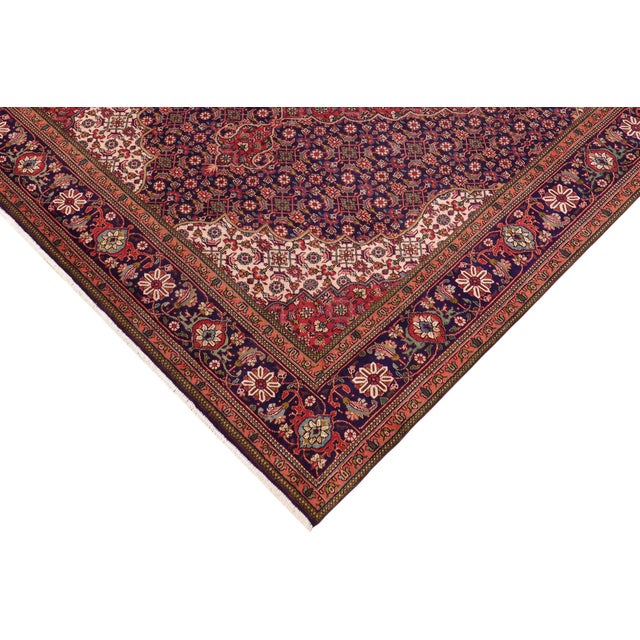 Shabby Chic Persian Tabriz Mahi Blue/Red Wool Rug - 9'8'' X 12'5'' For Sale - Image 3 of 10