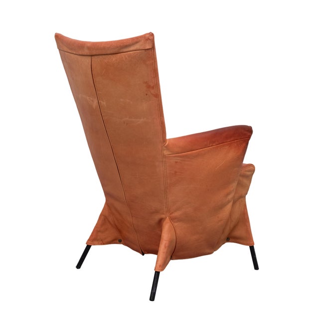 Vintage Orange Leather Skirt Chair by Gerard Van Der Berg, 1980s For Sale - Image 4 of 12