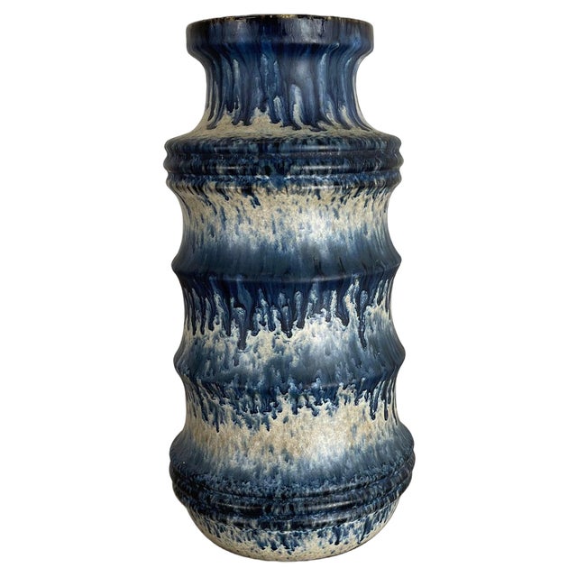 Fat Lava Multi-Color Blue Zigzag Vase from Scheurich, Germany Wgp, 1970s For Sale