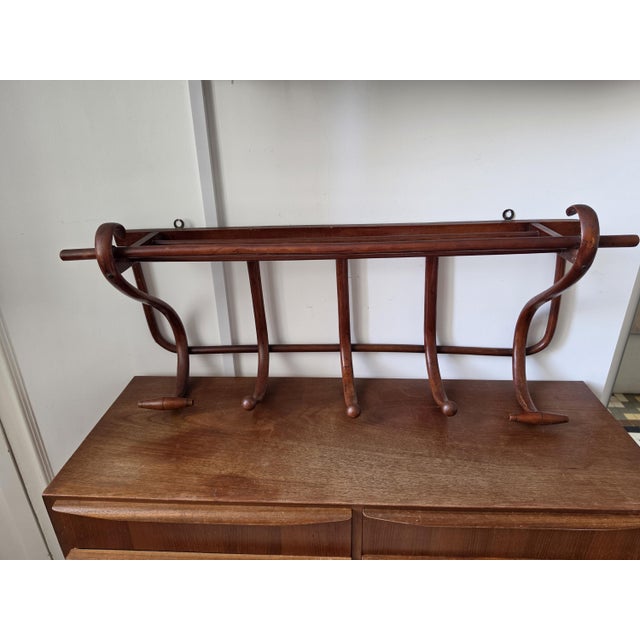 Vintage Bentwood Wall Coat Rack Thonet Style Hat Rack Entryway Shelf Hall Tree Coat Hooks Vienna Secession Mudroom Storage For Sale - Image 4 of 15