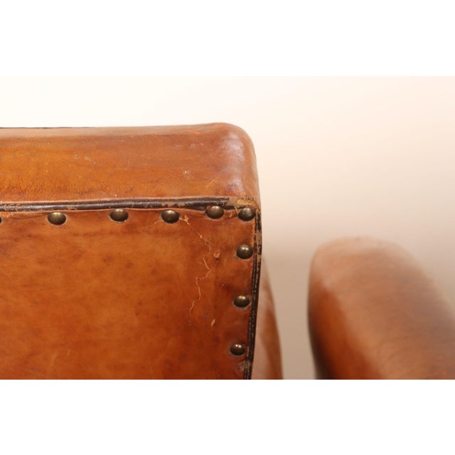 Pair of French Art Deco Leather Angled Back Club Chairs With Nailhead Decoration For Sale - Image 12 of 18