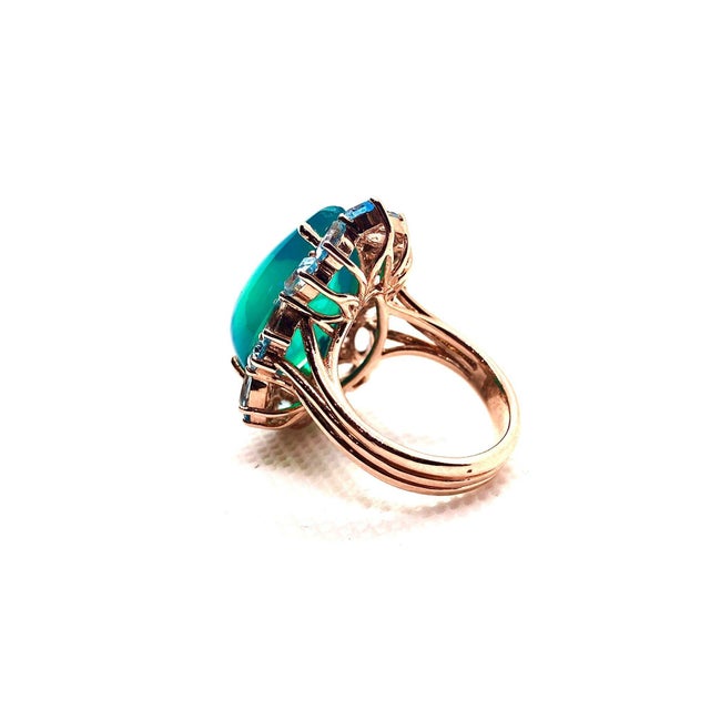 Bochic "Capri" Vintage Aquamarine & Rare Blue Opal Ring Set In 18K White Gold & Silver For Sale - Image 13 of 18