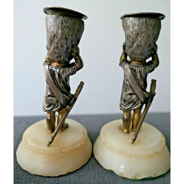 19thc French Antique Louis XVI Polychromed Bronze Military Cherub Candle Holders a - Pair For Sale In Miami - Image 6 of 12