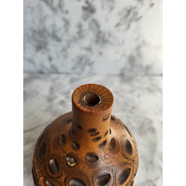 Handcrafted Wooden Pod Vase With Natural Textured Design For Sale In San Francisco - Image 6 of 9