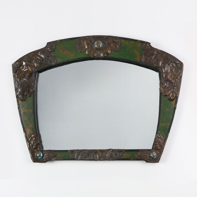 Arts & Crafts Mirror in Green Metal with Glass Decoration, France, 1890s For Sale - Image 11 of 11
