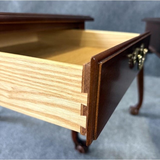 Pair of Ethan Allen 18th Century Mahogany Collection Chippendale Side Tables For Sale - Image 10 of 14
