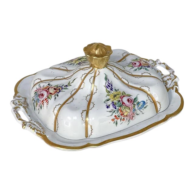 19th Century French Limoges Hand-Painted Covered Serving Dish For Sale