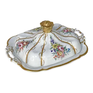 19th Century French Limoges Hand-Painted Covered Serving Dish