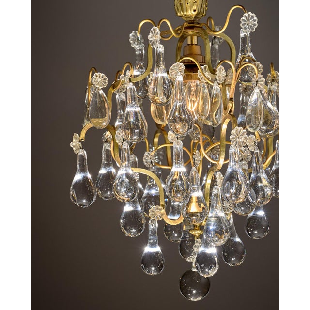 French Crystal Drop Pendant, Antique Brass, Circa 1920 For Sale - Image 4 of 9