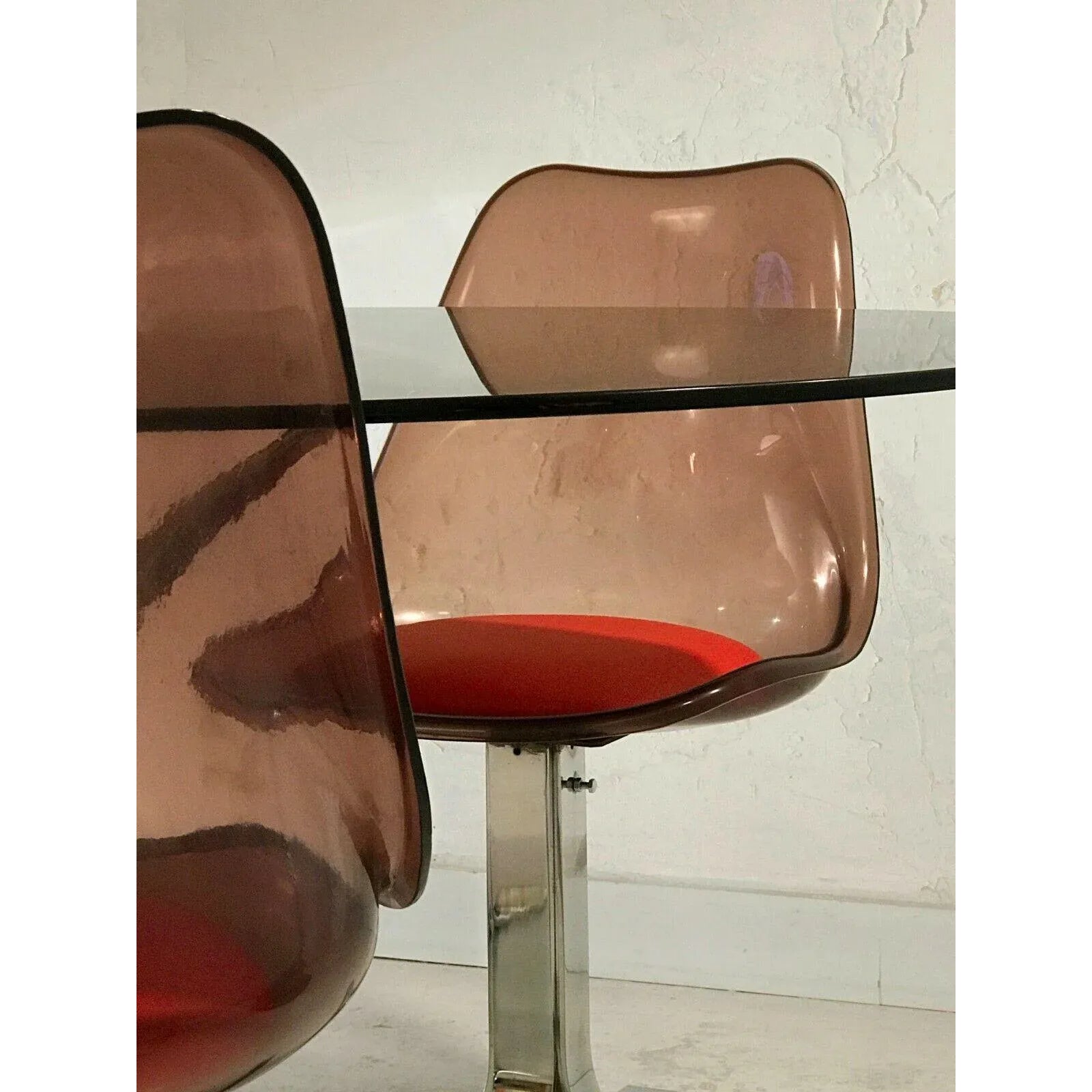 Vintage Metal, Glass, and Acrylic Glass Dining Table & Chairs Set, Set of 5 | Chairish