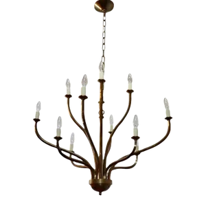 1970s Patinated Brass 12 Arm Chandelier Attributed to Hart Associates