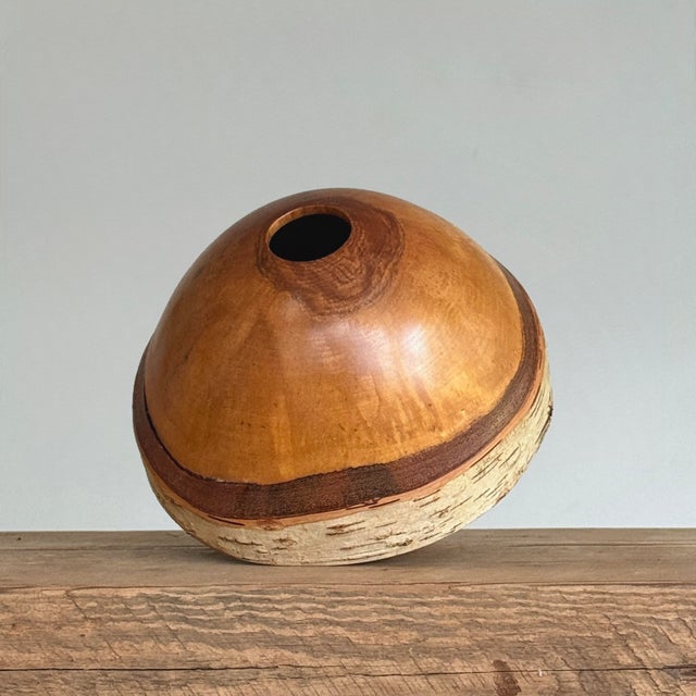 Rustic Vintage Hand-Turned Paper Birch Studio Art Vessel by Norris White – Signed (1999) For Sale - Image 3 of 8