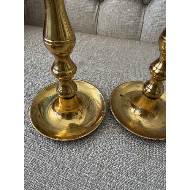 Late 20th Century Solid Brass Candlestick Holders - Set of 2 For Sale - Image 10 of 11