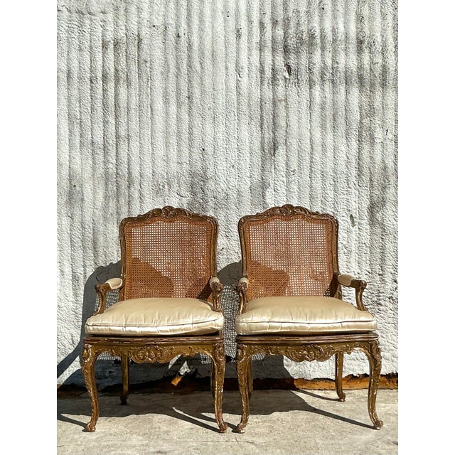 Coffee Vintage Regency 19th Century Cane Back Fauteuil Chairs - a Pair For Sale - Image 8 of 12