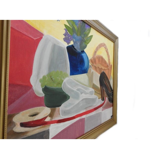 Contemporary Oil Still Life on Canvas Panel Shoe Vase Basket, Framed For Sale - Image 3 of 12