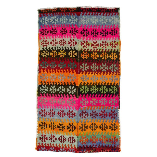 Textile Colorful Vintage Turkish Kilim Rug For Sale - Image 7 of 7