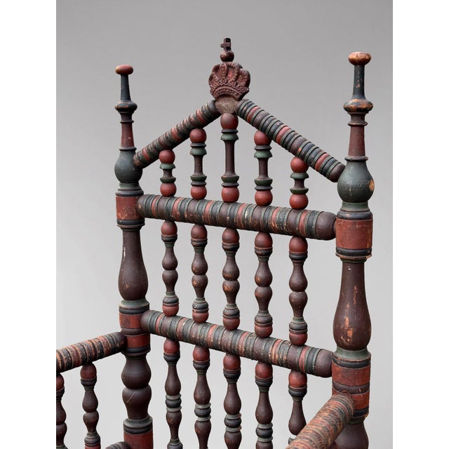 Antique Swedish Bobbin Country Throne Armchair, 1800 For Sale - Image 4 of 15