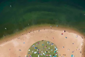 Klaus Leidorf, Red White Parasol Aerial Photograph, 2014