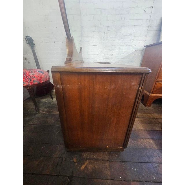 1930s Art Deco Waterfall Burl Wood Vanity With Circular Mirror For Sale - Image 11 of 12