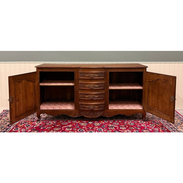 French Antique French Louis XV Bow Front Buffet Sideboard Server Carved Oak C. 1930s For Sale - Image 3 of 18