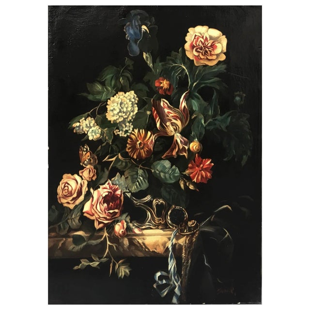 Flowers - Italian oil on canvas painting. Italy, 2007, Roberto Suraci, cm.70x50 Flower Still Life depicts a lush variety...