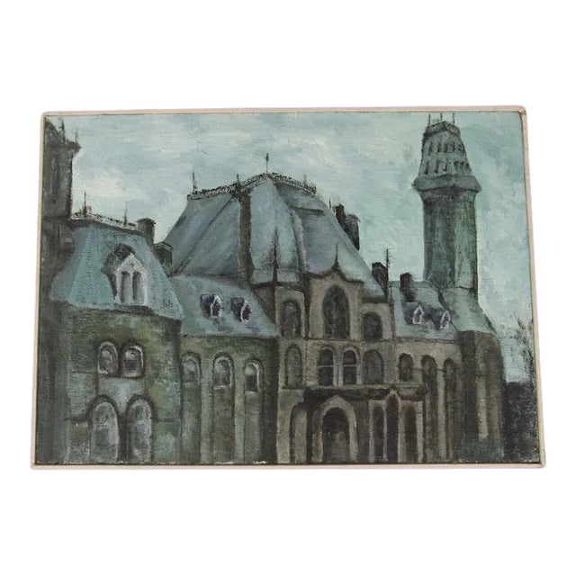 Mid 20th Century Architectural Cityscape Painting For Sale