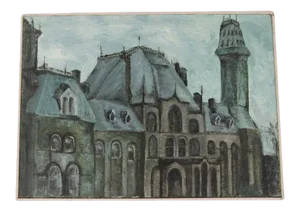 Mid 20th Century Architectural Cityscape Painting