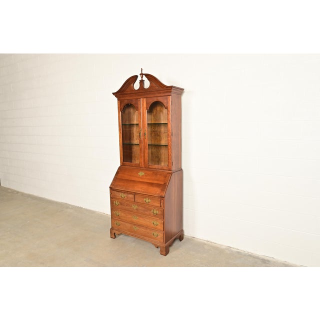 English L. & J. G. Stickley Georgian Cherry Wood Bureau With Drop Front Secretary Desk and Bookcase Hutch For Sale - Image 3 of 14