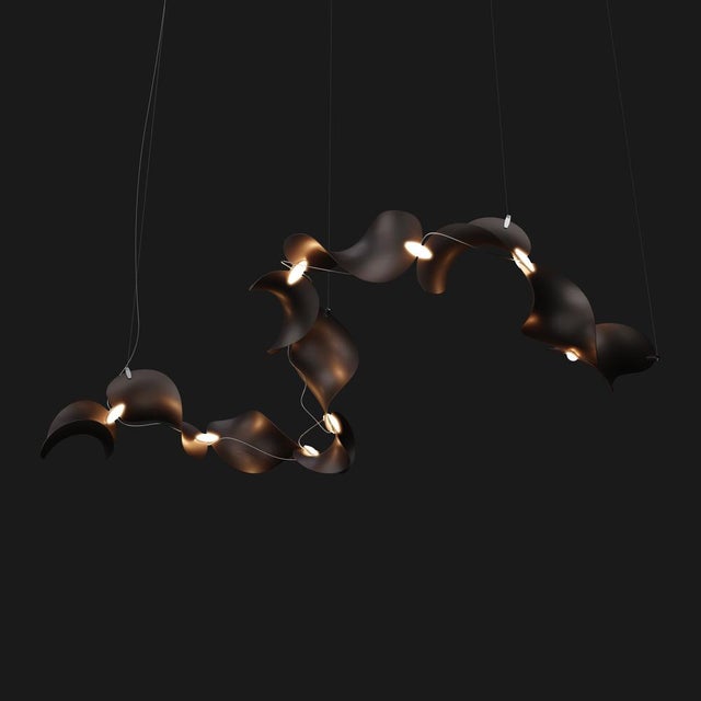 Dune 10 Curve Chandelier with Shades in Dark Bronze Metallic Tone by Daniel Becker for Moss Objects For Sale - Image 6 of 9
