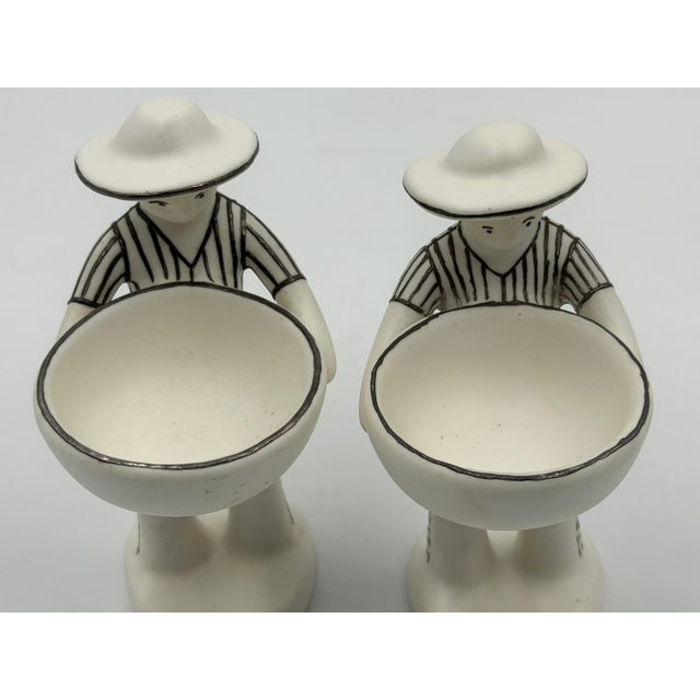 1990s Emilia Castillo "The Couple" Bisque Porcelain & Sterling Silver Salt Cellars - 4 pcs For Sale - Image 13 of 18