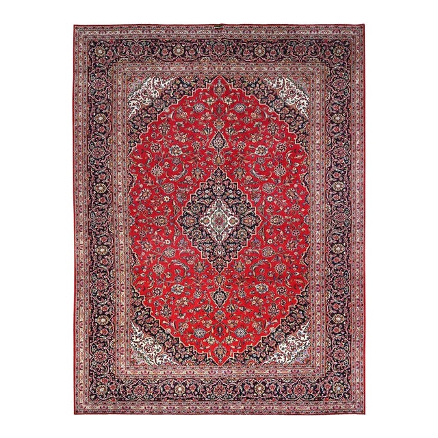 1960 9'10"x13'1" Ketchup Red Hand Knotted Wool Vintage Kishoon Full Pile Oriental Rug For Sale