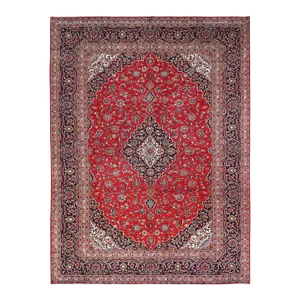 1960 9'10"x13'1" Ketchup Red Hand Knotted Wool Vintage Kishoon Full Pile Oriental Rug