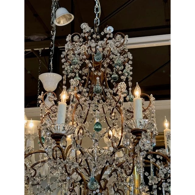 Early 20th Century Antique Italian Beaded Crystal Chandelier With Aqua Teardrops For Sale - Image 5 of 8
