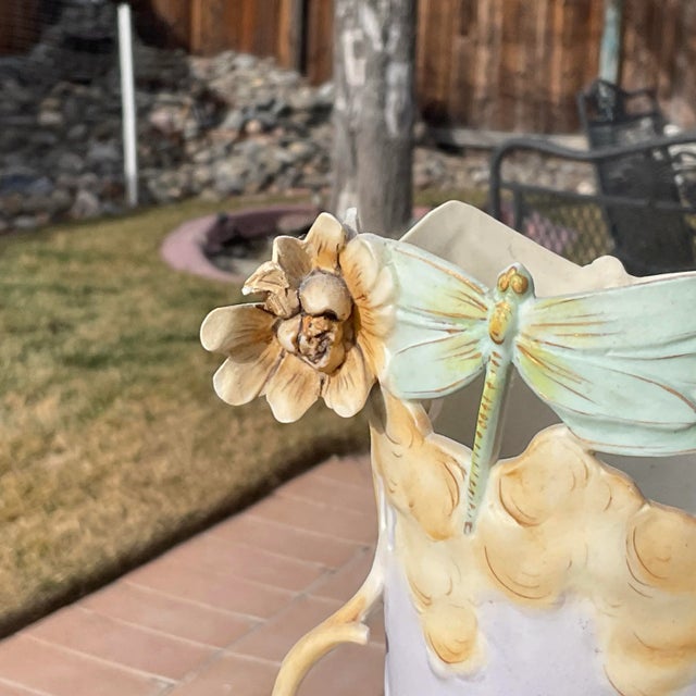 Art Nouveau Antique Porcelain Swan, Dragonfly, and 3 Dimensional Flower Vase For Sale - Image 3 of 10