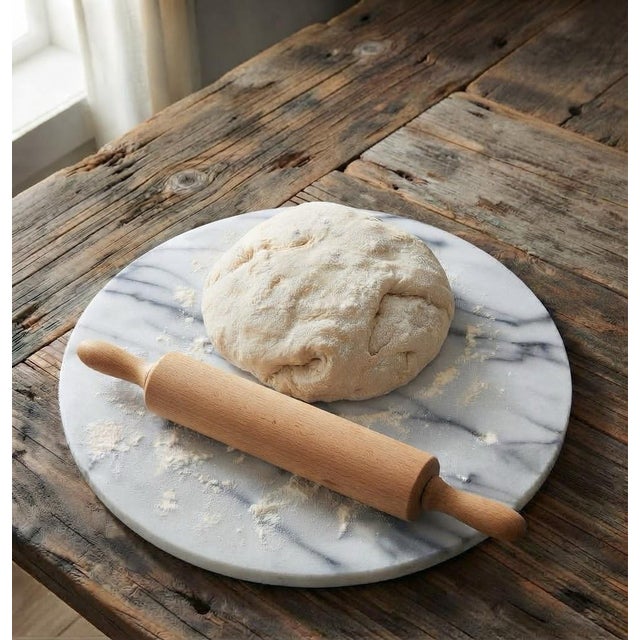 Rustic European 14” Round Italian Carrara Marble Charcuterie or Pastry Board - Versatile For Sale - Image 3 of 4