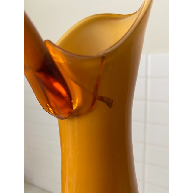 Large Empoli Mid-Century Italian Cased Glass Amber Pitcher For Sale In Los Angeles - Image 6 of 11