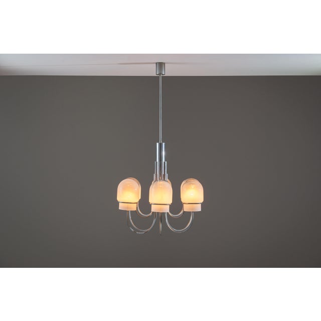 Mid-Century Modern Vintage Chandelier with Six Misty Glass Shades by Gaetano Sciolari, 1960s For Sale - Image 3 of 18