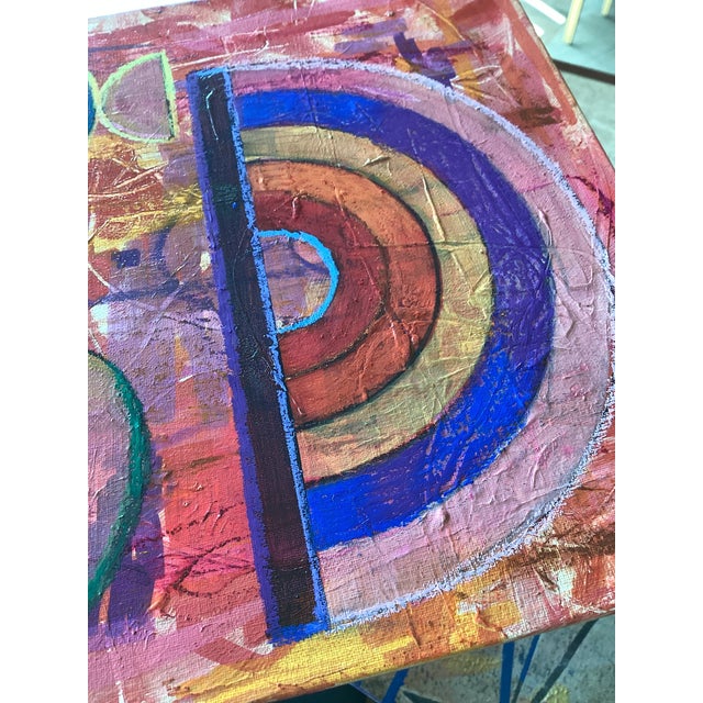 Abstract Geometric Painting Pink Red Rainbow Mid Century Modern Wall Art 8x8 For Sale - Image 4 of 6