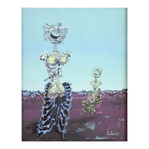 Lucien Coutaud, Lucien Coutaud 1950 Original French Surrealist Gouache Painting Figures, 1950